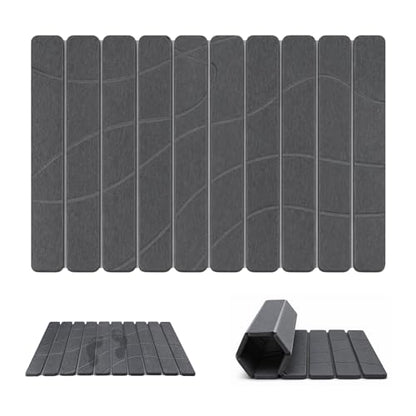 Non-Slip Stone Bath Mat for Bathroom, Foldable Super Absorbent | Mosthink Textured Quick Dry Diatomaceous Earth Mat for Bath Kitchen Counter, Easy to Clean(Dark Gray, 23.6'' x 15.3'') - color: Dark Grey