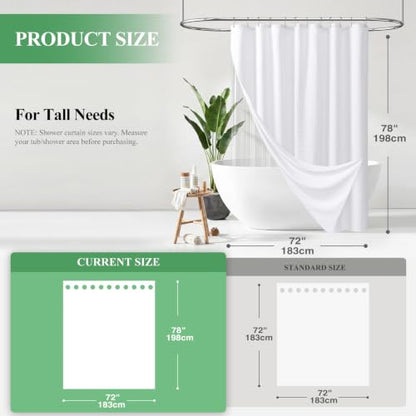 Long 3 in 1 Waffle Shower Curtain Set with Liner 72x78 White | 78 Inch Long, Waterproof Clear PEVA Liner, 256GSM Heavy Duty Fabric, Tall Hotel Luxury Shower Curtains for Bathroom, 12 Hooks - color: A White, size: 72"W x 78"L (Pack of 1)