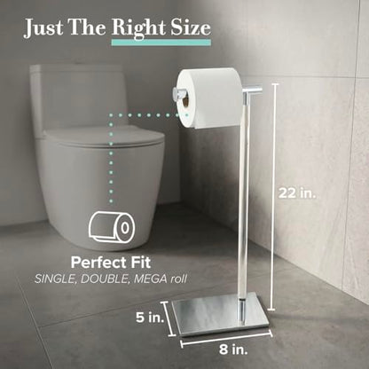 Gatco 1331C Modern Rectangle Base Freestanding Toilet Paper Holder, Chrome/Acrylic, Weighted Base Bathroom Tissue Stand 22.25" - color: Chrome/Acrylic, 22.25"h