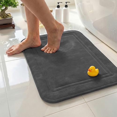 Memory Foam Bath Mat 24x16, Non Slip, Machine Washable, Quick Dry & Absorbent Rugs, Bath Mats for Bathroom Floor, Tub & Shower, Bathroom Rug, Charcoal Gray - color: Charcoal Gray, size: 24 x 16 Inch