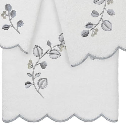 Jardin Turkish Cotton Scallop Towel-Grey-3 Pcs Set - color: Grey, size: 3 Pcs Set