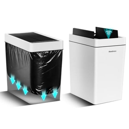 4.5 Gallon Slim Bathroom Touchless Trash Can, Automatic Smart Trash Can with Air-Press Bag Expander, Sensor Lid Waste Bin for Bedroom, Office & RV, White - size: 4.5 Gallon-P