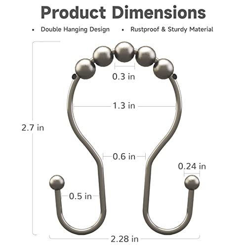 Bathway Shower Curtain Hooks Rust Proof Shower Curtain Rings, Smooth Glide Double Hook Shower Curtain Hooks,Shower Hooks for Shower Curtain Matte Nickel Shower Rod Hooks Shower Curtain Hangers 12Pcs - color: Matte Nickel