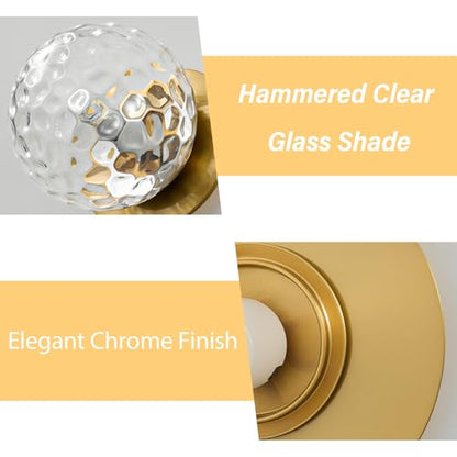 Modern Gold Globe Wall Sconce,Single Light with Clear Glass Shade - color: Gold - Hammered Clear Glass, size: 1-Light