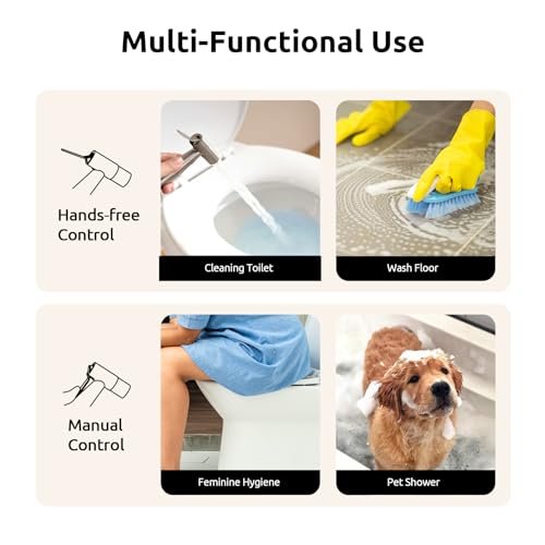 Arofa Hands-Free Bidet Sprayer, Dual Control Mode Bidet Attachment | Adjustabel Water Pressure, Hands-Free Operation, Leak-Free Hose, Fits Two-Piece Toilets, Feminine/Baby/Pet Wash, Easy Install - color: Stainless Steel(Hands-Free), size: 1 Pack