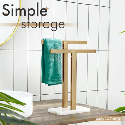 KOKOSIRI Hand Towel Bars Standing Towel Racks with Marble Base for Bathroom Kitchen Vanity Countertop, Champagne Bronze Stainless Steel 15.7'' Height THS0001-SM-CPG - color: Champagne Bronze, size: 2-Bar