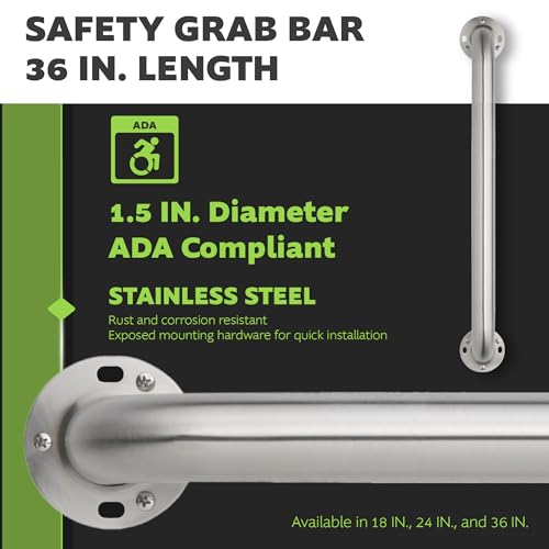 Homewerks 068 HW11236SS 36 Inch Bathroom Grab Bar with 1-1/2 Inch Diameter and Exposed Screws ADA Compliant - Brushed Stainless Steel - color: 1.5 Inch Diameter, size: 36 Inch