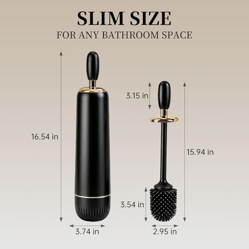 Toilet Brush and Holder Set, Luxury Toilet Brush & Sleek Stand, High-End Modern Silicone Toilet Brush Set, Non-Scratch Hygienic, Odor-Free Design - Easy to Clean (Matte Black + Gold, B) Father's Day - color: Matte Black + Gold