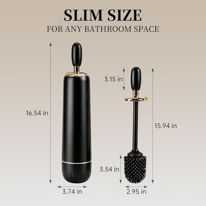 Toilet Brush and Holder Set, Luxury Toilet Brush & Sleek Stand, High-End Modern Silicone Toilet Brush Set, Non-Scratch Hygienic, Odor-Free Design - Easy to Clean (Matte Black + Gold, B) Father's Day - color: Matte Black + Gold