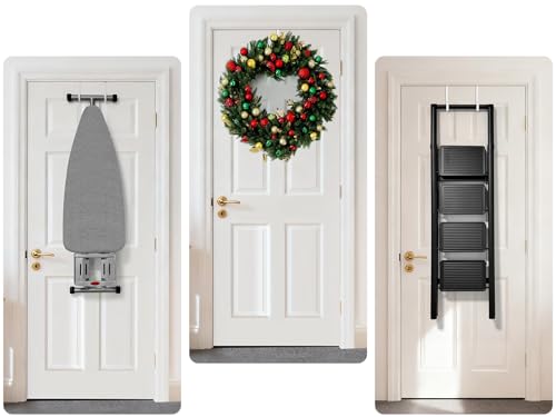 Single Over Thick Front Door Steel Hooks 4 Pack Fit 2" Door 5.5" White | Plastic Coated Rubber Feel Towel Rack Robe Coat Shoe Wreath Hanger No Damage No Scratch for Bathroom Heavy Duty Thin Top