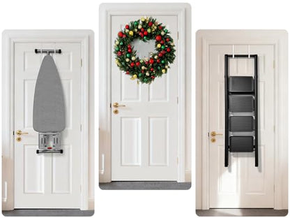 Single Over Thick Front Door Steel Hooks 4 Pack Fit 2" Door 5.5" White | Plastic Coated Rubber Feel Towel Rack Robe Coat Shoe Wreath Hanger No Damage No Scratch for Bathroom Heavy Duty Thin Top