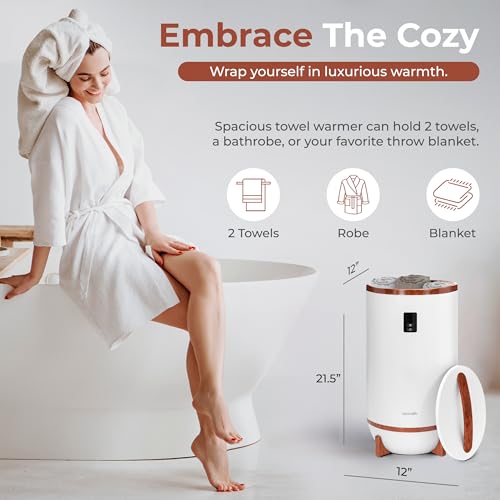 SereneLife Towel Warmer Bucket Style – Portable Blanket Heater with Fragrant Disc Holder, LED Display and Adjustable Timer, Holds 2 Large Towels, Auto Shut-Off, Bathroom Towel Warmer (Cherry) - color: Cherry