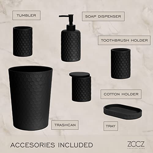 6 Piece Bathroom Accessories Set, Toothbrush Holder, Toothbrush Cup, Soap Dispenser,Bathroom Vanity Tray, Qtip Holder, Trash Can - Black - color: Black