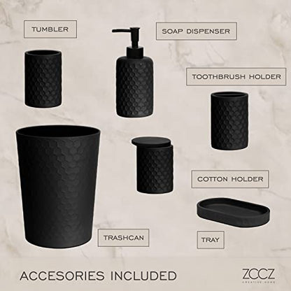 6 Piece Bathroom Accessories Set, Toothbrush Holder, Toothbrush Cup, Soap Dispenser,Bathroom Vanity Tray, Qtip Holder, Trash Can - Black - color: Black