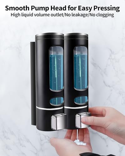 Shampoo and Conditioner Dispenser - 800ML Wall-Mounted Shower Shampoo Dispenser No Drill Body Wash Soap Dispenser for Shower, Bathroom, Hotel (2 Chamber) - size: 800ML