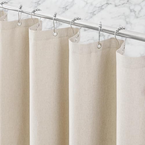 Linen-Like Shower Curtain, Waterproof Premium 250GSM Heavyweight Fabric, 72 x 72, with 12 Stainless Steel Hooks, Luxury Hotel Spa Bathroom Decor, Machine Washable, Weighted Hem, Beige - color: Linen-beige