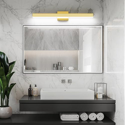 Ralbay 31.5inch Gold Vanity Light with 5 Color Temperature (2700K-6000K) Dimmable Acrylic Metal 30W LED Modern Matte Gold Bathroom Light Fixtures - color: Gold, size: 32 inch