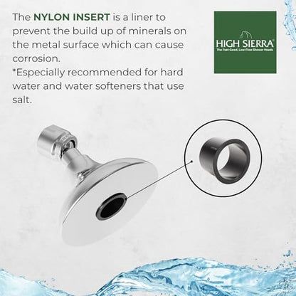 High Sierra® HALF DOME® Solid Lead-Free Metal 1.5 GPM Award Winning. Ultra Low Flow Shower Head. Patented Nozzle Never Clogs - Brushed Nickel Finish - color: Nickel, size: 1.5 GPM