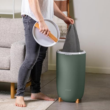 Zadro Large Hot Towel Warmer Bucket Timer Electric Towel Warmer for Bathroom Auto-Shut Off Heated Towel Warmer Spa (Large | 20L | 12" Dia. x 21" Tall, Bamboo/Dark Green) - color: Bamboo/Dark Green
