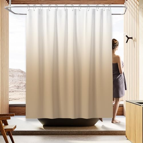 Shower Curtain Sets with Rugs and Adjustable Toilet Seat Cover | 4 Pcs Beige Bathroom Sets with Shower Curtain and Rugs and Microfiber Toilet Lid Cover - color: Beige