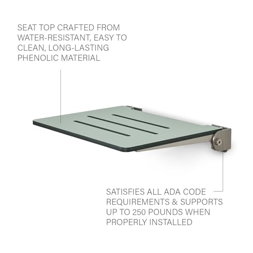 18 inch Silhouette Slimline Folding Wall Mount Shower Bench Seat, Sea Green Seat with Silver Frame - color: Sea Green Seat With Silver Frame