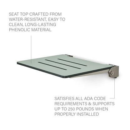 18 inch Silhouette Slimline Folding Wall Mount Shower Bench Seat, Sea Green Seat with Silver Frame - color: Sea Green Seat With Silver Frame