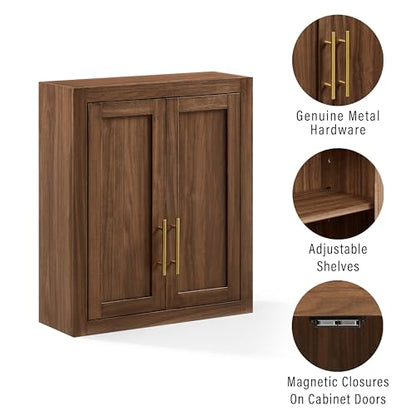 Crosley Furniture Savannah Wall Mounted Bathroom Storage Medicine Cabinet with Shelves, Walnut - color: Walnut, style: Wall Cabinet