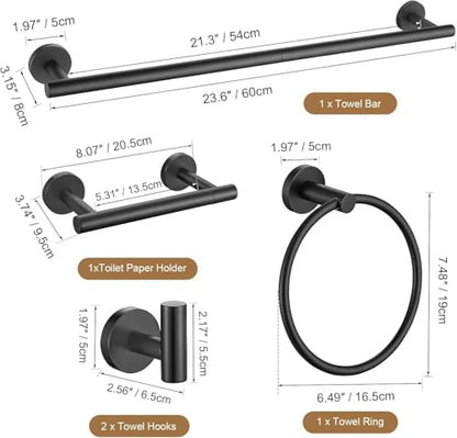 TURS Black 5 Piece Bathroom Towel Bar Set Bathroom Hardware Set, 23.6 inch Bathroom Accessories Kit Set, SUS304 Stainless Steel Wall Mounted - color: Matte Black