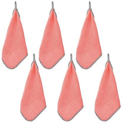 Microfiber Hangable Cleaning Cloth 6Pcs Highly Absorbent Cleaning Towels Square Kitchen Dishcloth Waffle Hand Towel Quick Drying Dish Rags for Bathroom Gym Sports Yoga Salmon 9.84x9.84 Inch - style: 6Pcs Salmon