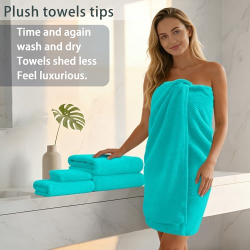 VOOVA & MOVAS 6PC Towel Set, 100% Cotton, Turquoise | 2 Large Bath 30x56 In, 2 Thick Hand 18x28 In, 2 Absorb Washcloths 13x13 In, Quick Dry, Thick, Luxury Gift Set - color: Turquoise, size: 6 PC Bathroom Towel Set