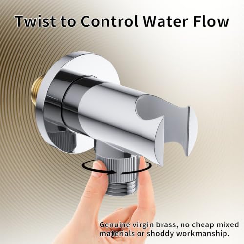 Bathroom Brass Round Wall Mount Water Supply Elbows with On/Off Flow Control Bracket Handheld Shower Head Holder, Chrome - color: Chrome