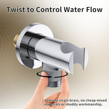 Bathroom Brass Round Wall Mount Water Supply Elbows with On/Off Flow Control Bracket Handheld Shower Head Holder, Chrome - color: Chrome