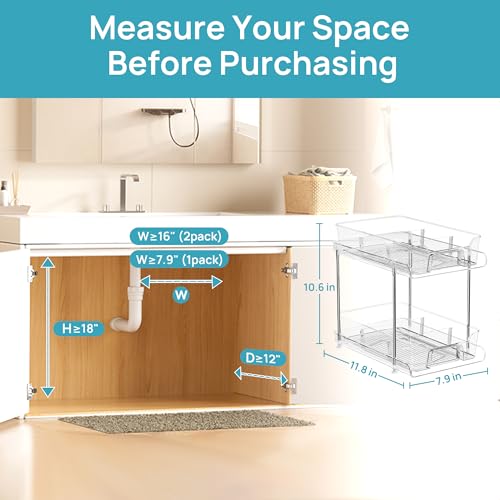 Vtopmart 4 Pack Pull Out Bathroom Under Sink Organizer with Dividers (S-Divided) - color: Transparent, size: S-Divided (4 Pack)