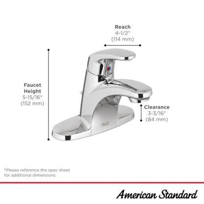 American Standard Colony Pro Single-Handle Bathroom Sink Faucet with Metal Drain, 1.2 GPM, Polished Chrome 7075000.002 | Single-Control Bathroom Faucet: Drip-Free, Memory Valve, Water-Saving, Easy Install with Metal Body & Drain | 7075000.002