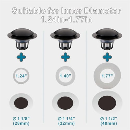 WELSAN Matte Black Pop Up Sink Stoppers for Bathroom Sink 1 1/8"-1 1/2" | Bathroom Sink Stopper Replacement, Universal Pop-Up Drain Stopper Plug Strainer with Hair Catcher, Anti-Clogging Design - color: Matte Black