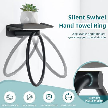 Hand Towel Ring with Shelf, Matte Black, 304 Stainless Steel | 8.07-Inch Storage Surface, Raised Back Edge, 180° Swivel Motion, Phone Storage, Modern Bathroom Upgrade, Small-Space Use - color: Matte Black