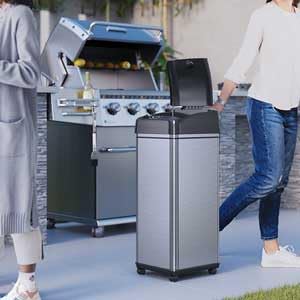 iTouchless Glide 13 Gallon Pet-Proof Sensor Trash Can with Wheels and Odor Control System, Stainless Steel - color: Black, Silver, 13 Gal with Wheels