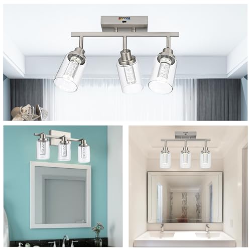 MELUCEE 3-Light LED Track Light Brushed Nickel with Flexibly Pivoting Heads | Modern Ceiling Light Bathroom Wall Light, Built-In LED Chips, 5-Color Temperature Adjustable - color: Brushed Nickel, size: 3 Lights