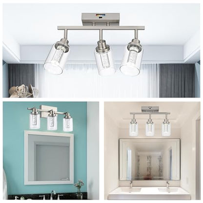 MELUCEE 3-Light LED Track Light Brushed Nickel with Flexibly Pivoting Heads | Modern Ceiling Light Bathroom Wall Light, Built-In LED Chips, 5-Color Temperature Adjustable - color: Brushed Nickel, size: 3 Lights