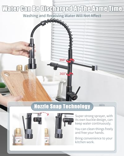 Kitchen Faucet,Oil Rubbed Bronze Faucet with Soap Dispenser,Black Kitchen Faucets with Pull Down Sprayer,Kitchen Sink Faucet with Dual Function Spray Head for 1-4 Holes Kitchen Sink - color: F.Oil Rubbed Bronze, style: 1.Faucet+Soap Dispenser+Hole Cover