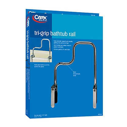Carex Tri-Grip Bathtub Handle Grab Bar with Chrome Finish, Bathtub Grab Bar for Seniors and Handicap, Detachable Toilet Safety Frame with Handles for Assistance in Getting In and Out of Tub - style: Tri-Grip