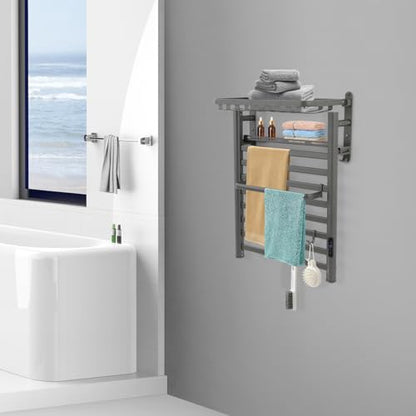 Towel Warmer Rack, Wall Mounted Electric Heated Towel Rack for Bathroom, 8 Bars Aluminum Towel Warmers, with Intelligent Touch Screen, Temperature Control & Timer (Dark Grey)
