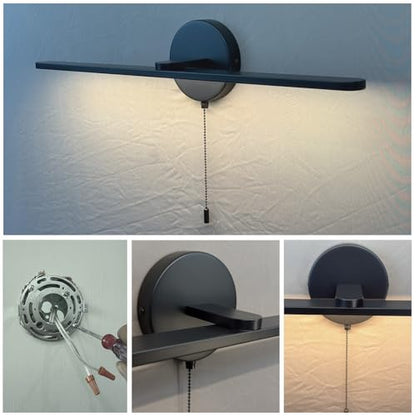 24 inch Vanity Light Sith Switch for Bathroom, Modern LED Wall Picture Light Sconces, Wall lamp Over Mirror with Pull Chain On Off SwitchLED 3000-3500K LED 12W (Black) - color: Black
