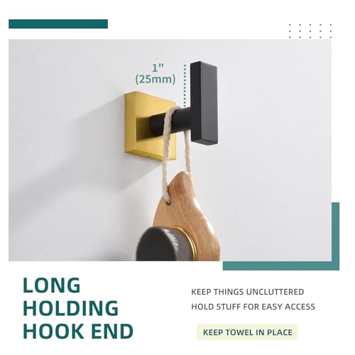 Angle Simple Towel Hook Black & Gold, Stainless Steel Bathroom Towel Holder, Robe Hook, Kitchen Towel Hanger, Wall Mount | Rustproof Stainless Steel, Wall Hook Holds Hat Dog Leash Bag Key, Hand Towel Holder for Kitchen Entryway Garage, Screw Mount - color