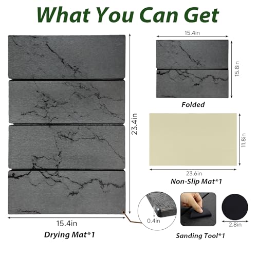 Large Stone Drying Mat for Kitchen Counter, 24"x16" Collapsible Quick Dry Dish Drying Mat, Water-Absorbent Marble Diatomaceous Earth Mats for Bottles Cups Dishes, Match Any Countertop - color: 4-fold Gray