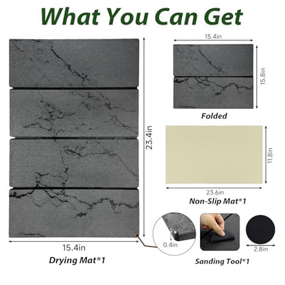 Large Stone Drying Mat for Kitchen Counter, 24"x16" Collapsible Quick Dry Dish Drying Mat, Water-Absorbent Marble Diatomaceous Earth Mats for Bottles Cups Dishes, Match Any Countertop - color: 4-fold Gray