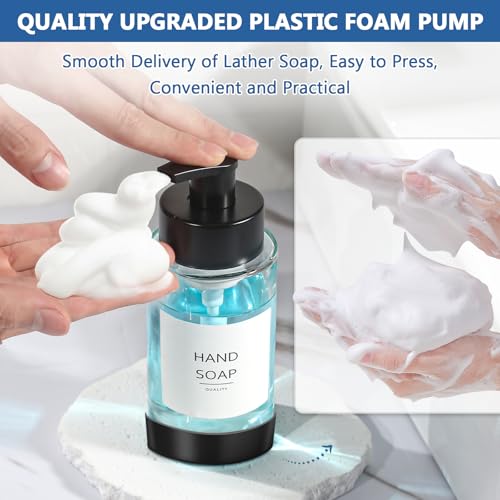 RYTOXILO Foaming Soap Dispenser, 10 oz/300ml Foaming Hand Soap Dispenser, 2 Pack Glass Dispenser with 2 Non-Slip Silicone Bottom Sleeve, Refillable Foam Dispenser for Bathroom & Kitchen - color: Clear Bottle, size: 10 Fl oz with Silicone Boot