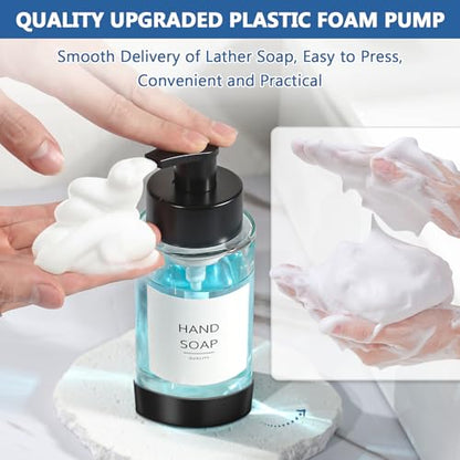 RYTOXILO Foaming Soap Dispenser, 10 oz/300ml Foaming Hand Soap Dispenser, 2 Pack Glass Dispenser with 2 Non-Slip Silicone Bottom Sleeve, Refillable Foam Dispenser for Bathroom & Kitchen - color: Clear Bottle, size: 10 Fl oz with Silicone Boot