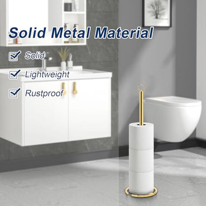 NearMoon Bath Toilet Paper Holder Stand, Freestanding Tissue Paper Storage with Reserve, Space Toilet 4 Rolls Holder for Bathroom/Kitchen Countertop-All Metal (2 Pack, Chrome Gold) - color: Chrome Gold