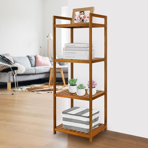 Utoplike Teak Wood Bathroom Shelf Organizer Stand, Standing Shower Caddy | Freestanding 4 Tier Bath Storage for Floor, Kitchen, Office